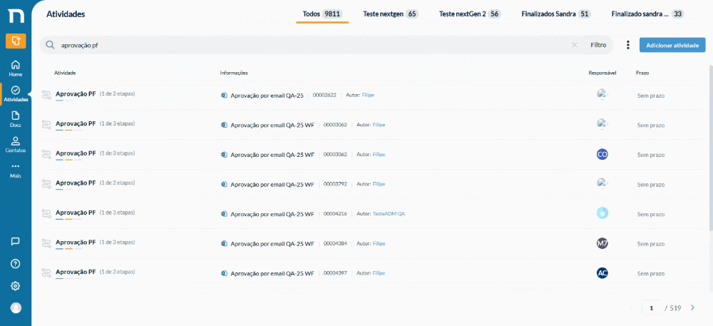 Busca por etapa do workflow - atividades